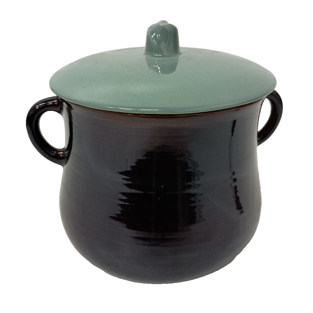 Vintage Red Wing Pottery Village Green Bean Pot Cookie Jar Canister Brown Teal